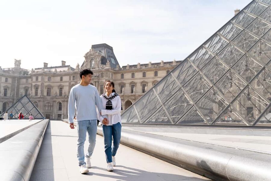 Paris: Louvre photoshoot or Seine bridges Eiffel Tower walk - Crossing Pont Alexandre with the Eiffel Tower in view